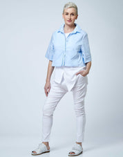 מכנסיים בוי כפתרה צידית גומי למעלה לבן