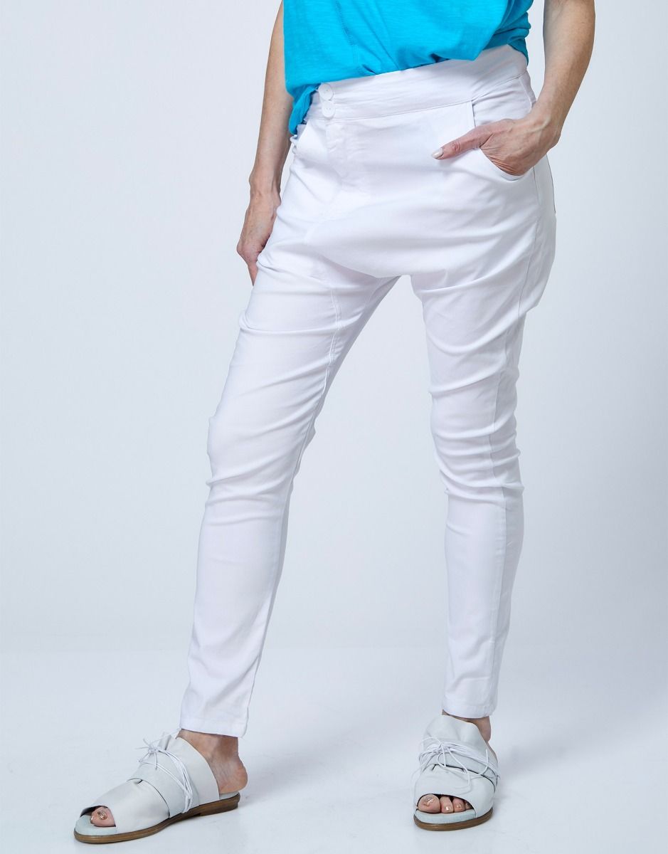מכנסיים בוי כפתרה צידית גומי למעלה לבן