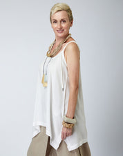Spaghetti spilled fabric tank top with side seams and white stitching