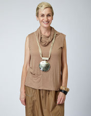 A shirt without a shirt. Short with a brown turtleneck