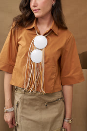 Handmade necklace discs and orange natural thread