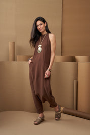 סנדלי נוחות עור שטוחות פס עליון חום