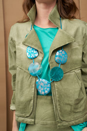 Wood resin texture necklace and turquoise shell