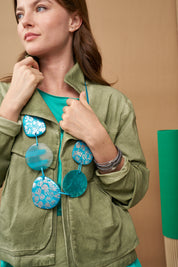 Wood resin texture necklace and turquoise shell