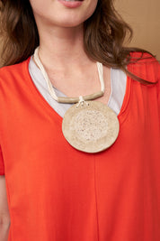 Large Round Paper Mache Stone Pendant Necklace