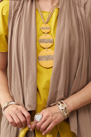Necklace of 3 yellow wood chip circles