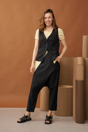 סנדלי נוחות רצועות עור שילוב צבעים שחור