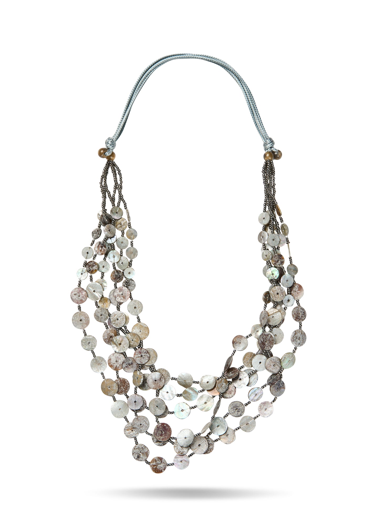 Silver round shell row necklace