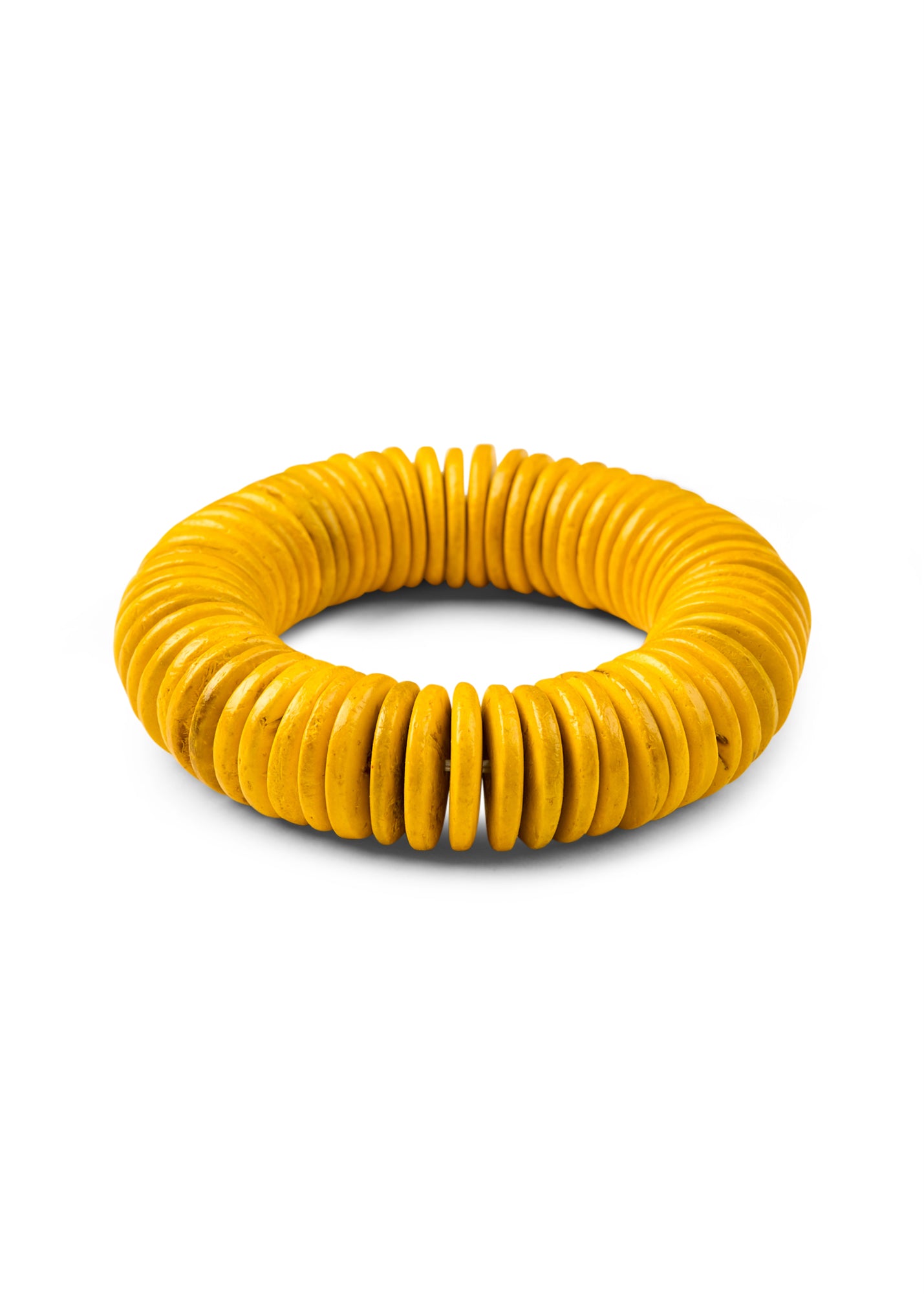 Yellow flat wooden beads bracelet