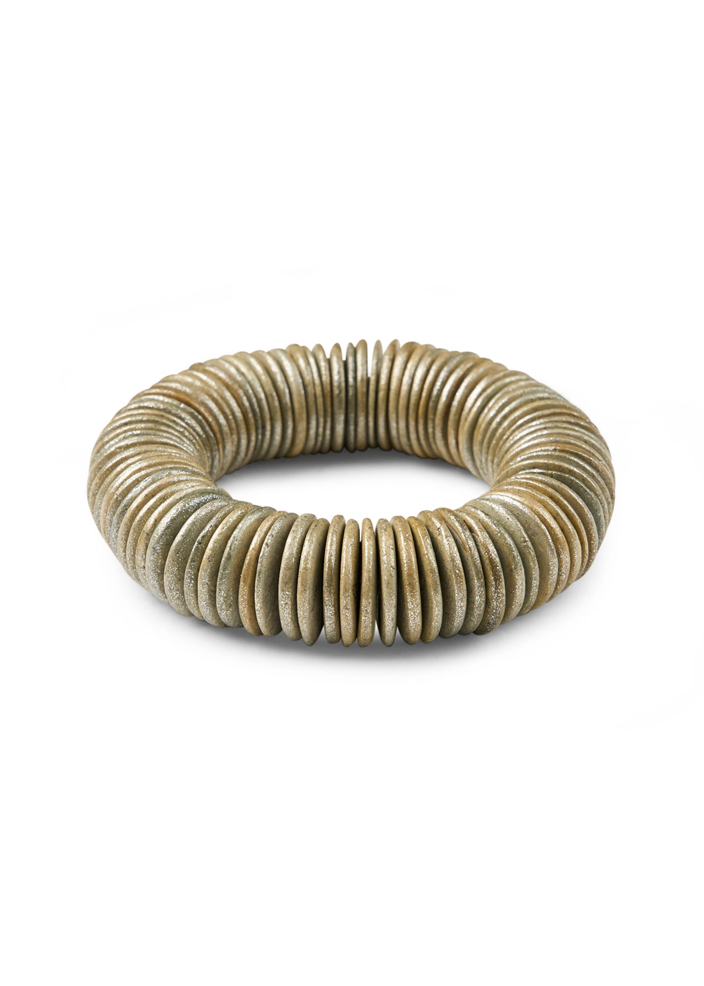 Silver flat wooden bead bracelet