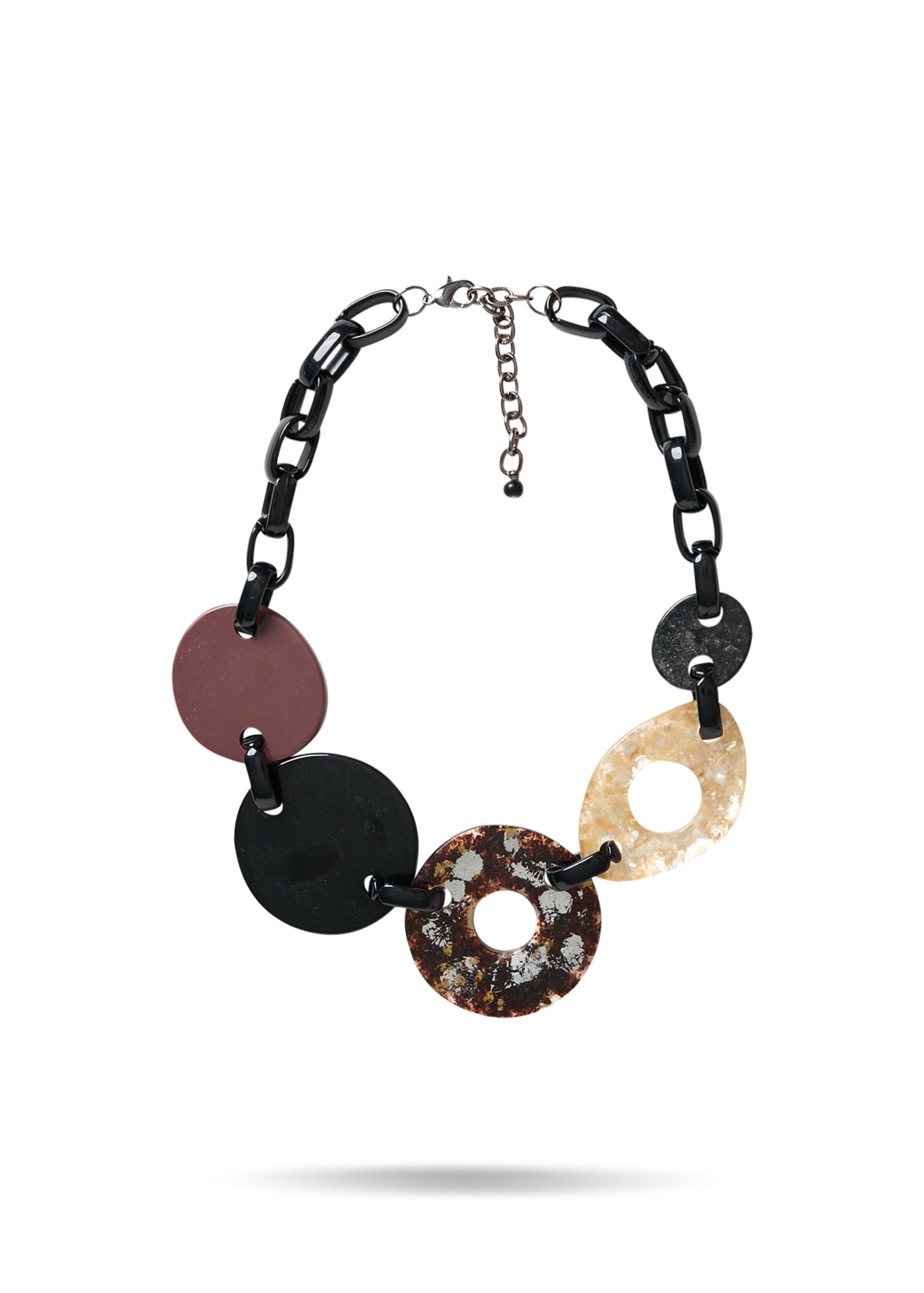 Handmade resin necklace with brown shell fragments