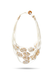 White striped bead row necklace