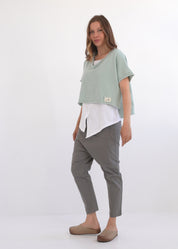 Gray v-neck cropped shirt