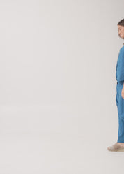 מכנסיים שקי פשתן כפתרה ארוכה כחול