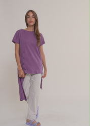 Stone Long Button Short Sleeve Tunic
