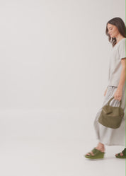 Light gray short sleeve dress with inverted pocket