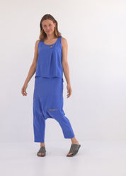 מכנסיים שקי כיסים שילב צבע ירוק