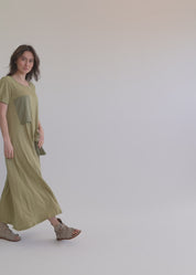 Dark blue short sleeve dress with inverted pocket