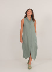 Linen dress without a button, orange