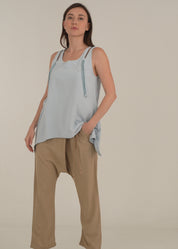 Tank top with dark blue drawstring