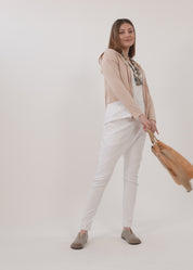 Small t-shirt top with long sleeves beige