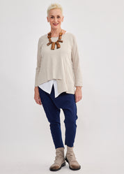 Long sleeve shirt diagonal asymmetrical stone collar