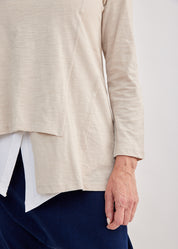 Long sleeve shirt diagonal asymmetrical stone collar