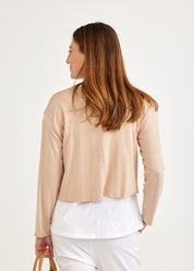 Small t-shirt top with long sleeves beige