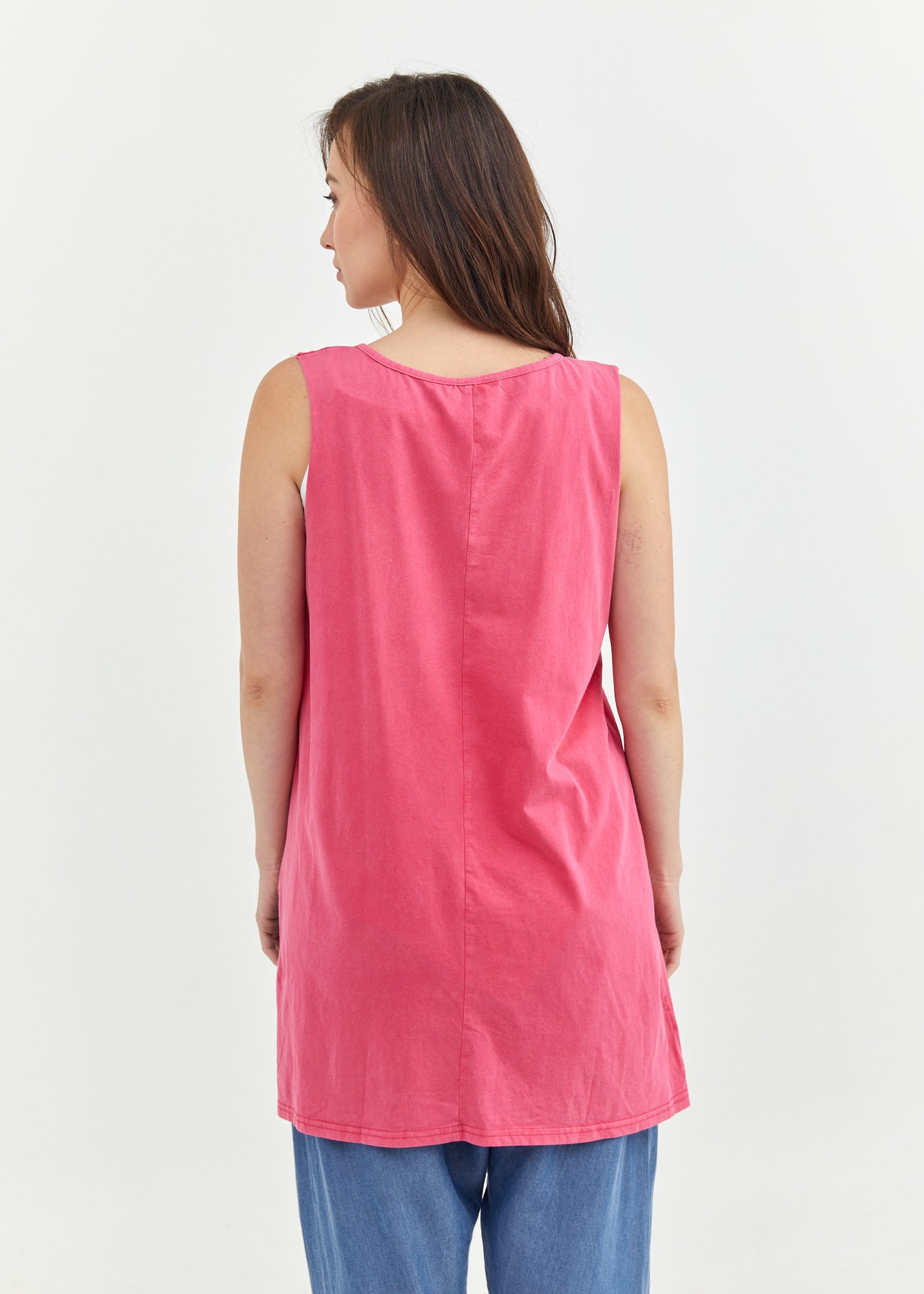 גופייה מפתח וי קטן וחתך מקדימה ורוד פוקסיה