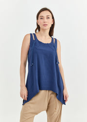 Tank top with dark blue drawstring