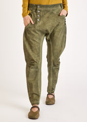 מכנסיים שילוב שני בדים עם כפתורים ירוק