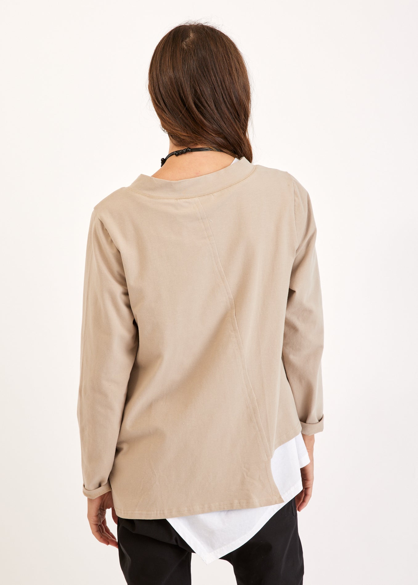 Beige three-button asymmetric top