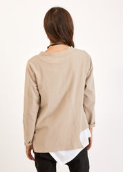Beige three-button asymmetric top