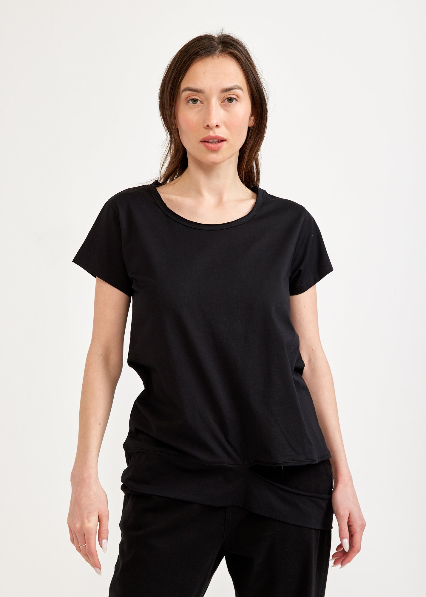 Black short sleeve shirt with cut down