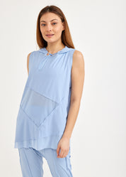 גופייה תיפורים אלכסוניים שילוב רשת כחול בהיר