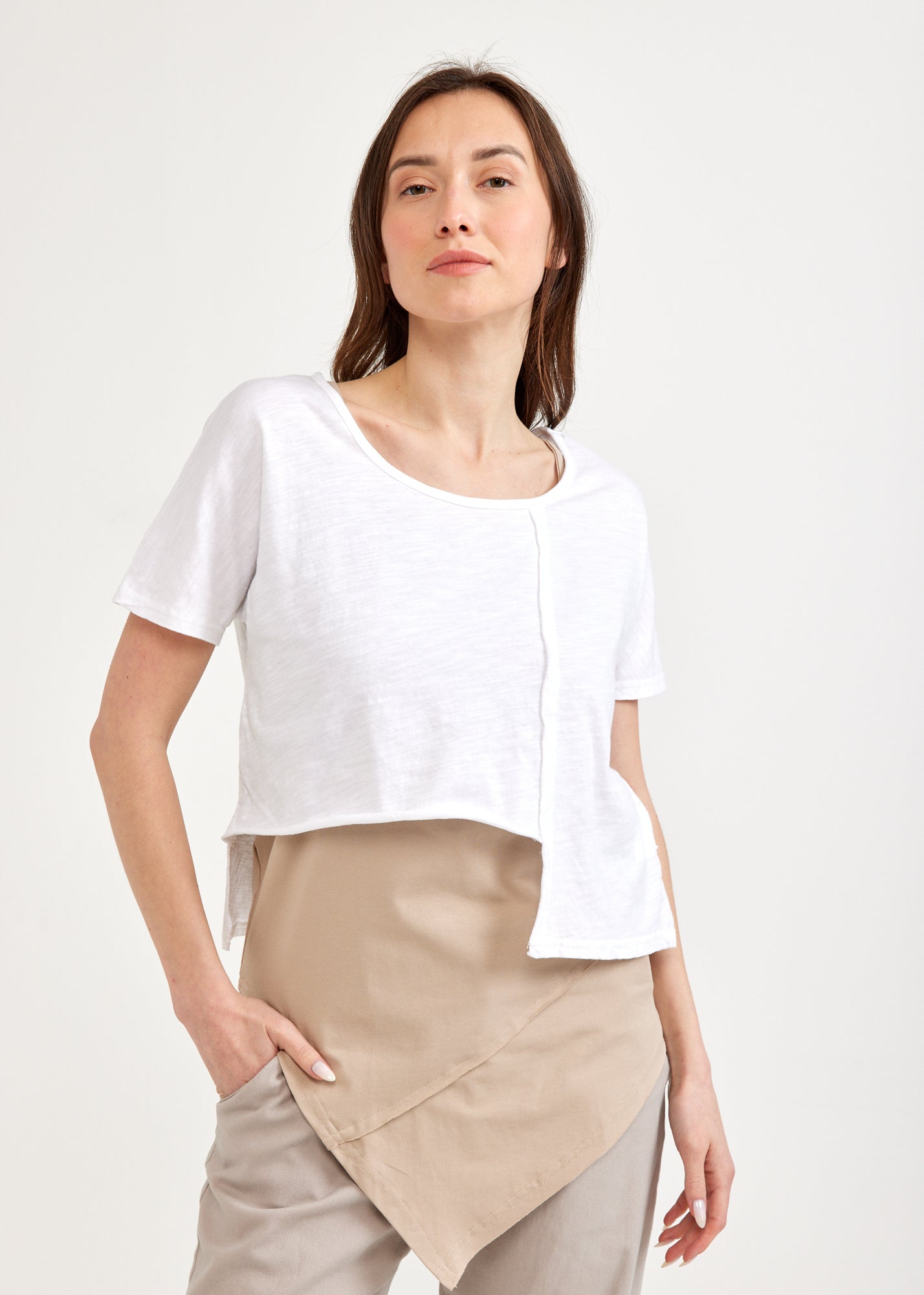 White shirt with rectangular cuts