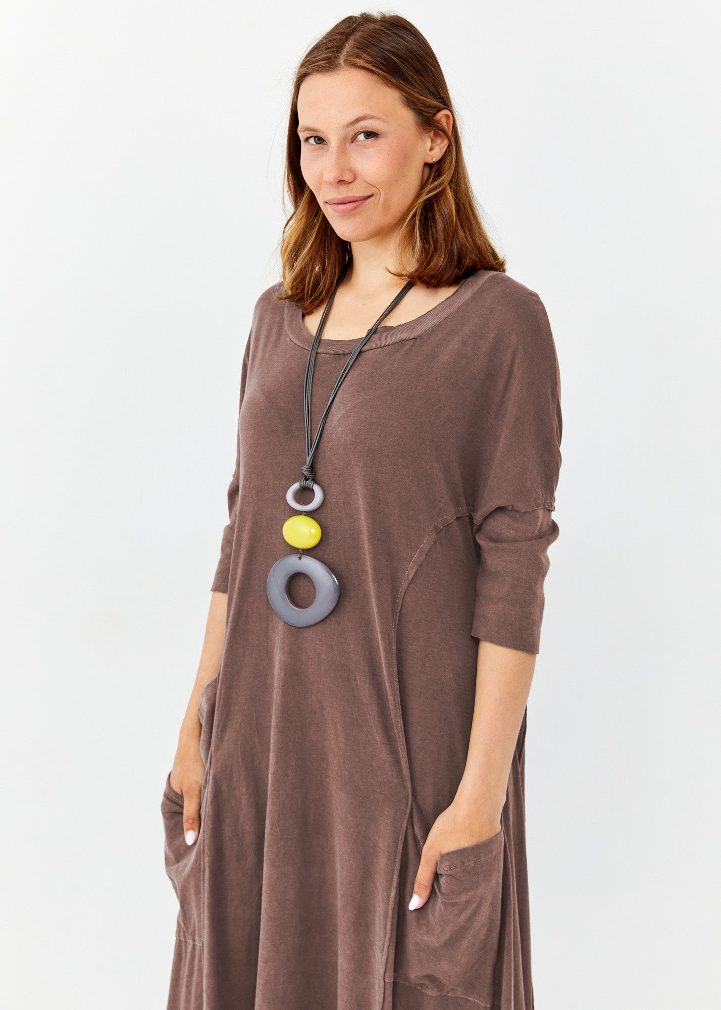 שמלה שילוב ריב צביעת ווש חום