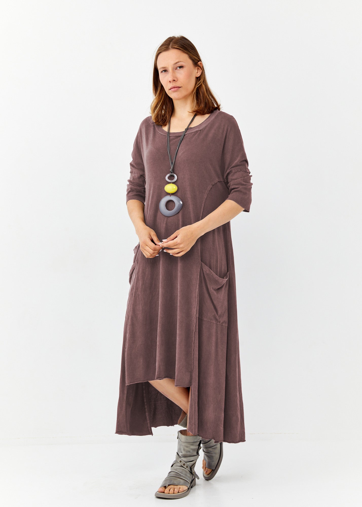 שמלה שילוב ריב צביעת ווש חום