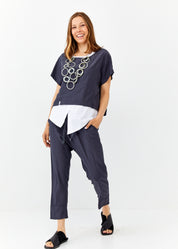 מכנסיים ארוכים חגורת חבל אפור כהה