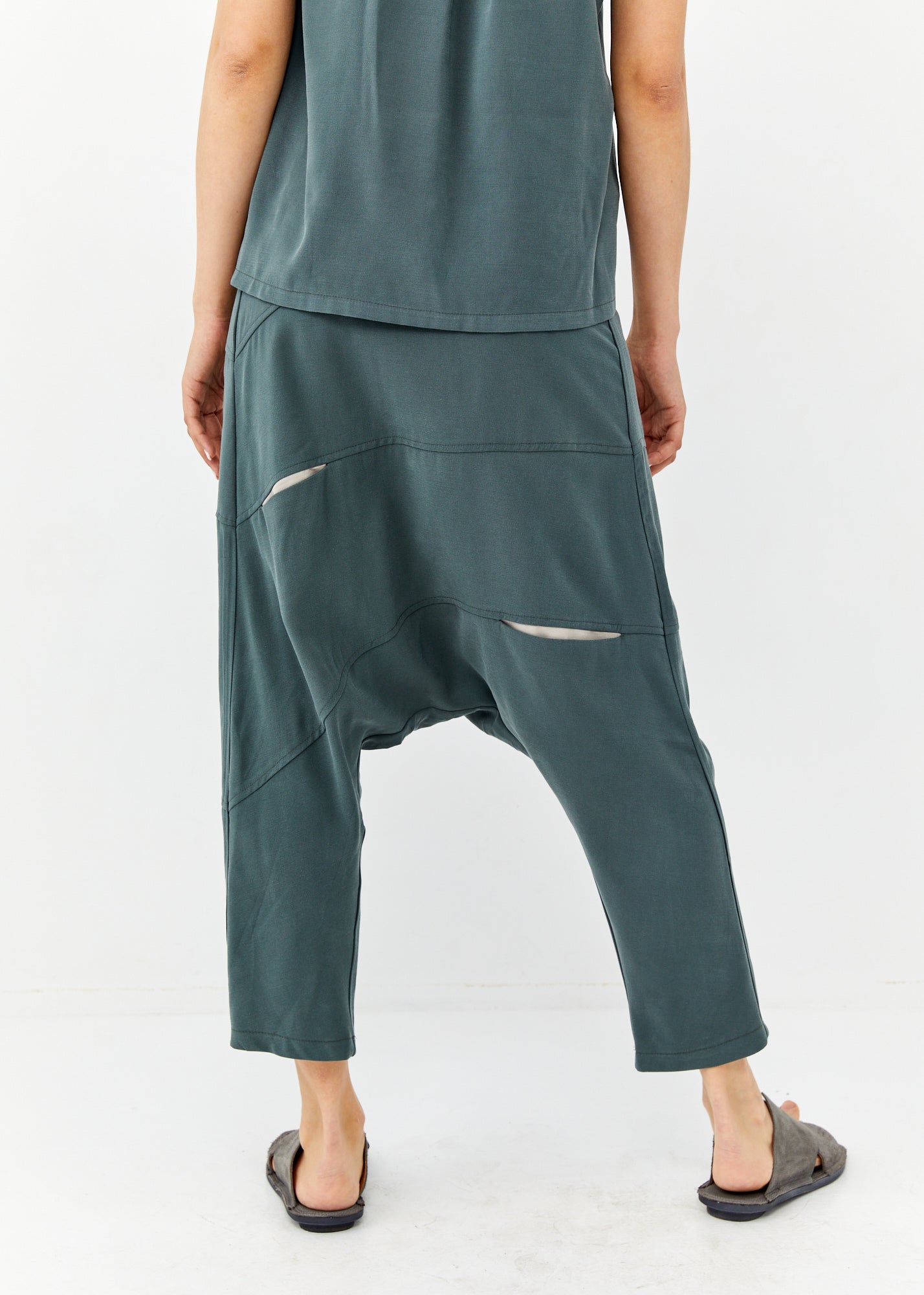 מכנסיים שקי כיסים שילב צבע ירוק