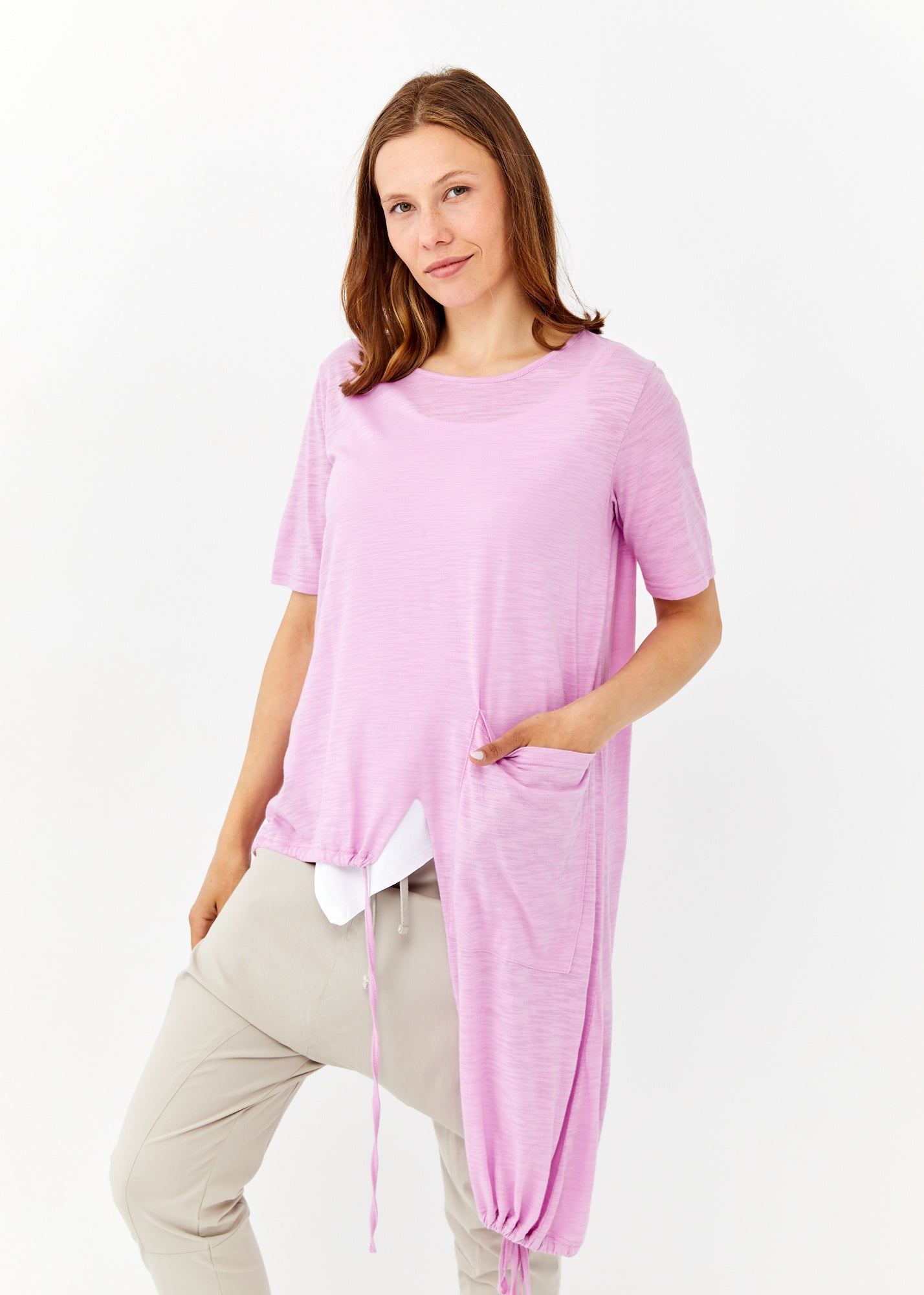 חולצה שרוול קצר אסימטרית צד ארוך סגול