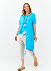 חולצה שרוול קצר אסימטרית צד ארוך טורקיז