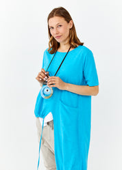 חולצה שרוול קצר אסימטרית צד ארוך טורקיז