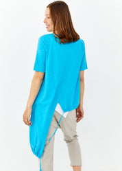 חולצה שרוול קצר אסימטרית צד ארוך טורקיז