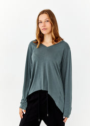 חולצה שרוול ארוך וצווארון וי בד סלאב ירוק