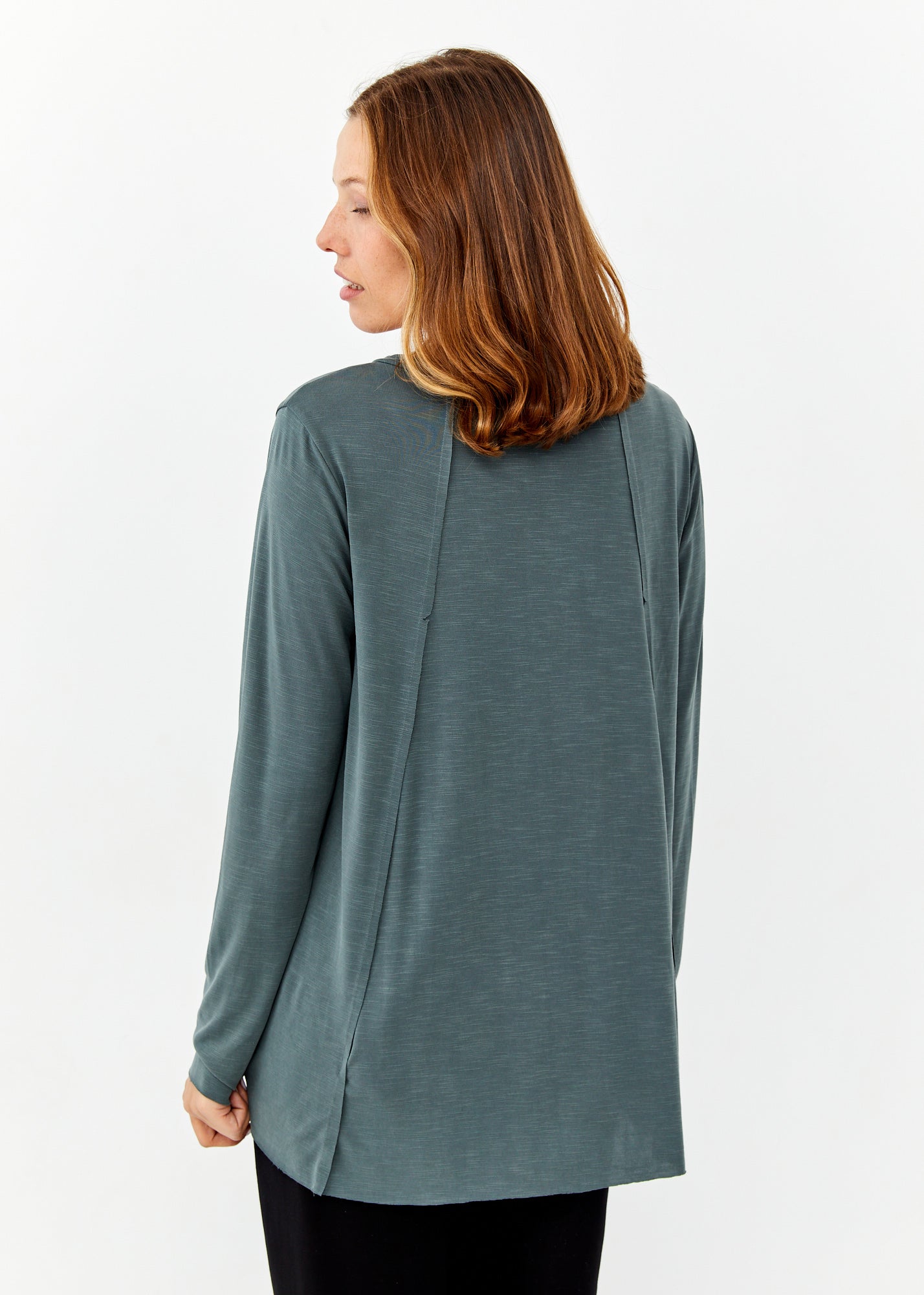 חולצה שרוול ארוך וצווארון וי בד סלאב ירוק