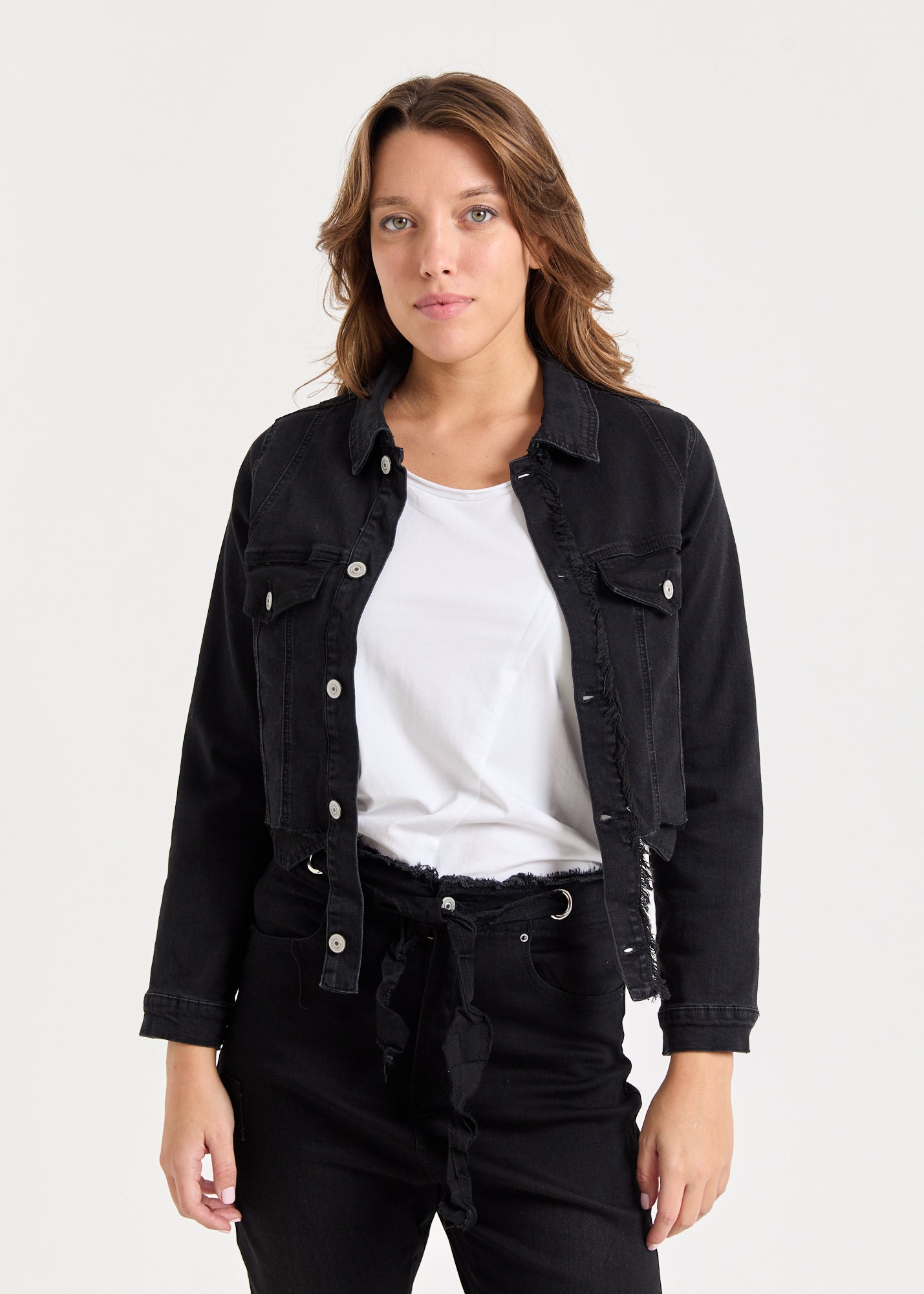 גקט גינס כפתרה ארוכה שחור ווש