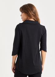 חולצה מכופתרת מפתח אסימטרי שחור