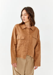 מכופתרת פשתן אסימטרית תפרים חיצוניים חום