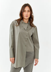 חולצה מכופתרת שרוול ארוך צווארון בצד חום